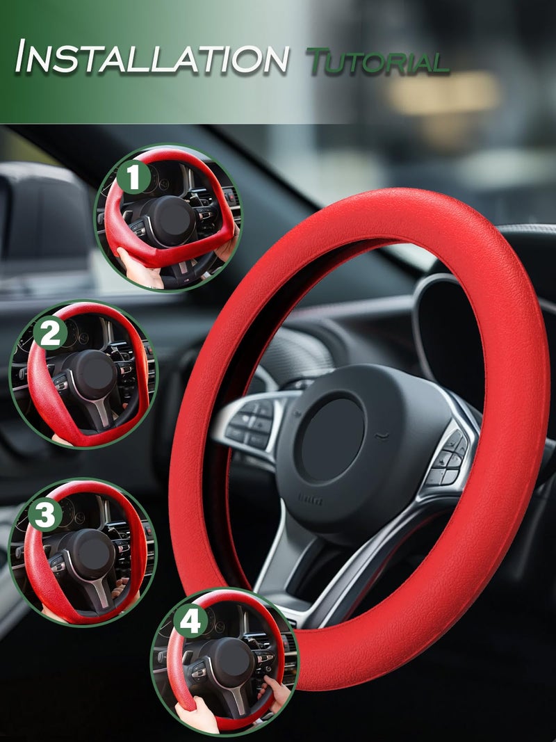 LRITER Car Steering Wheel Cover  Non-Slip Silicone Material  Multiple Color Choices  Universal Auto Parts Steering Wheel Cover  Suitable for Most Cars (Red) - Image 5